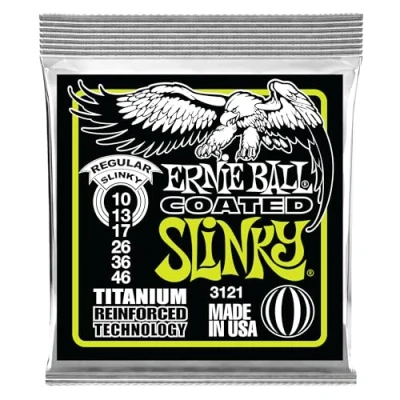 Imagen de Ernie Ball Regular Slinky RPS Cuerdas para guitarra eléctrica, titanio, revestidas, calibre 10 46