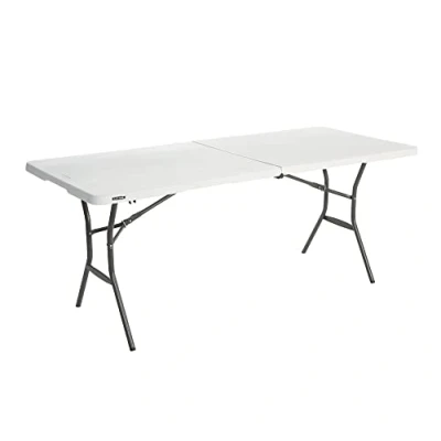 Imagen de LIFETIME 20105 Mesa Rectangular Plegable Blanco Efecto Granito 184 x 76 73.5 cm