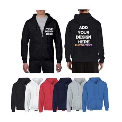 Imagen de Melbrakin Sudadera con Capucha Personalizada Cremallera y Logotipo de Texto fotográfico, Manga Larga para Hombre en la Parte Delantera/Trasera