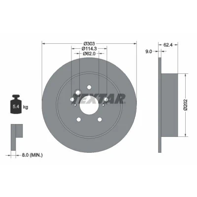 Imagen de TEXTAR 92144100 Disco de freno 303 9 05/08 114,3 macizo sin perno sujeción rueda, buje rueda TOYOTA: RAV4 II SUV