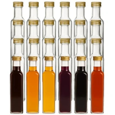 Imagen de gouveo Juego de 24 botellas Maraska 250 ml con tapón rosca dorado Botella vidrio vacía para llenar y regalar real licor, vinagre, aceite (MFET250G)