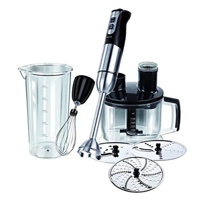 Imagen de MPM MBL 11 Set Batidora de Mano Picadora y Varillas, Vaso Picador 1750ml, 3 Discos Corte, Acero Inoxidable, sin BPA, Función Turbo, 800W