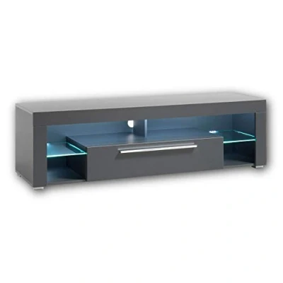 Imagen de Stella Trading GOAL Mueble bajo de TV en gris mate con iluminación led, mesa ,con mucho espacio almacenamiento para tu salón, 153 x 44 cm (ancho/alto/profundo)