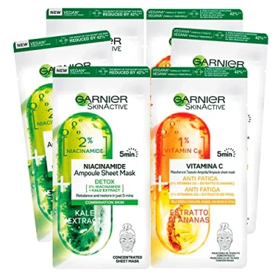 Imagen de 3 x Garnier SkinActive Niacinamida Mascarilla de tejido ampolla Detox Purificante + Vitamina C antifatiga