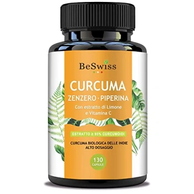 Imagen de CURCUMA, JENGIBRE y PIPERINA 95% Con extracto de limón Vitamina C 130 cápsulas Vegano, antiinflamatorio, antioxidante