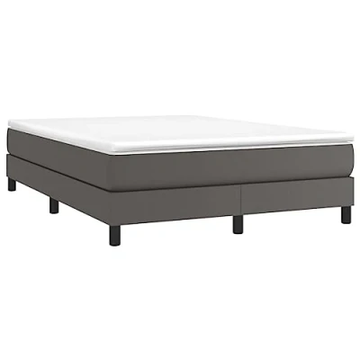 Imagen de vidaXL Estructura de Cama, Somier Matrimonio Listones, Base Cama Tapizada, Mueble para Dormitorio Hogar, Cuero Sintético Gris 140x200 cm