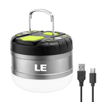 Imagen de LE Luz de Cámping Portátil, Linterna Camping LED Recargable, 280 Lumen 3 Modos, Lámpara para Tienda, Trabajo Resistente al Agua Emergencias, Cortes Energía, Pesca, Senderismo y más