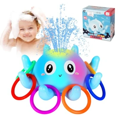 Imagen de TAVADA Juguetes Bano Bebe,Juguete de Baño Pulpo con Luz y 11 Anillos,Pulpo Flotante Inducción Agua Spray,Juguete Acuático Interactivos Sensoriales,Juguete Piscina Regalos para Bebe 1 2 3 Años
