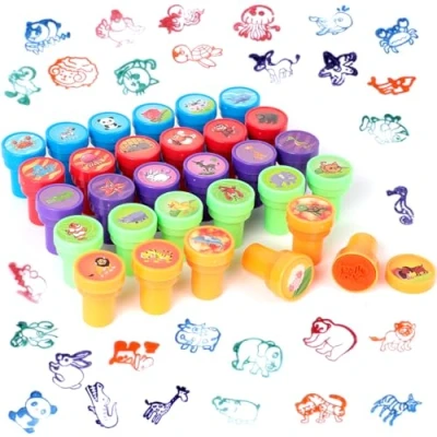 Imagen de Romon 30 Piezas Juego de Sellos para Niños, Animales Multicolores, Infantiles, Cumpleaños, Obsequios Fiesta, Rellenos Bolsas Regalo, Premios Escolares