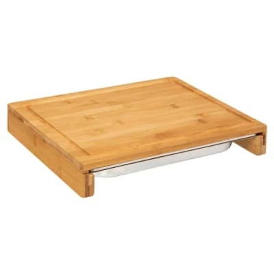 Imagen de 5five tabla de cortar 35x28cm bambú bandeja acero inoxidable