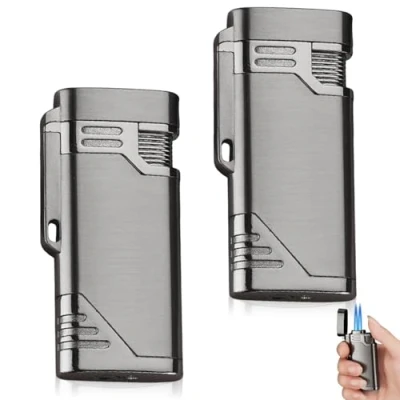 Imagen de 2 mecheros para tormentas, doble llama jet, mechero de gas rellenable, resistente al viento, mechero, regalo hombres y mujeres (sin gas)