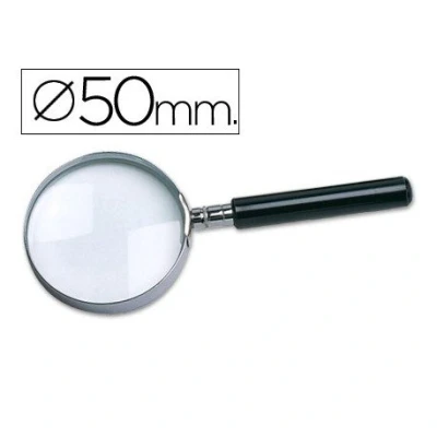 Imagen de Liderpapel Lupa Cristal Aro Metálico Mango Negro Diámetro 50 MM