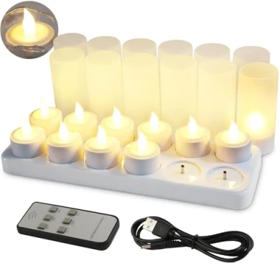 Imagen de EuroFone 12pcs LED candelita Velas recargable sostenedor de vela la estación carga (Warm white with remote)