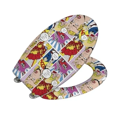 Imagen de Wenko Tapa de WC Pop Art Antibacteriano, Dispositivo automático Descenso, sujeción higiénica Fix Clip Multicolor