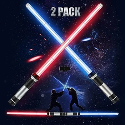 Imagen de BBABBT Paquete de 2 sables luz, en 1, sable luz Star Wars con y sonido, 6 modos cambio color, espada iluminada para niños, adultos, regalo cumpleaños Halloween