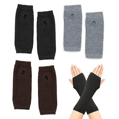 Imagen de PFLYPF 3 pares de guantes sin dedos, calentadores brazos, invierno, cálidos para hombres y mujeres, Negro , Talla única