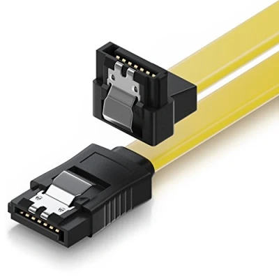 Imagen de deleyCON 50cm Cable SATA III S ATA 3 de Datos Conexión para HDD SSD con Clip Metal 6 Gb/s 1x Recto 90 Conector Tipo L Amarillo
