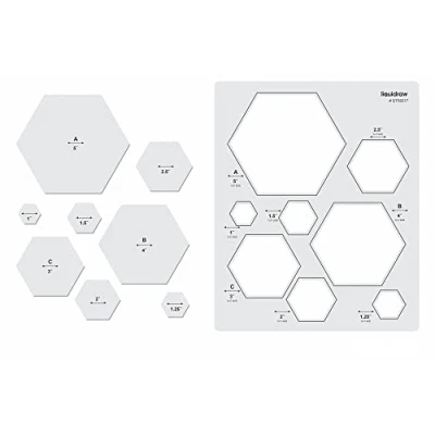 Imagen de Liquidraw plantillas y reglas de acolchado para patchwork, juego acrílicas hexagonales, corazones, cuadrados círculos (hexágono)