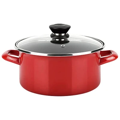 Imagen de Fagor Optimax Cacerola Inducción 20 cm, Tapa de Cristal, Acero Esmaltado, Antiadherente Ecológico XYLAN PLUS sin PFOA, Apta Para Todas Las Cocinas, Vitrocerámica, Gas, Horno, Lavavajillas, Rojo