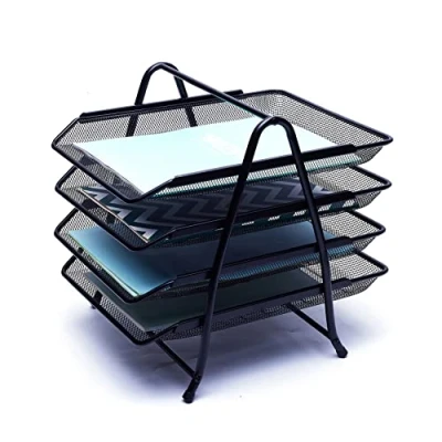 Imagen de EXERZ Bandejas de Cartas 4 Capas, clasificador Papel pie Organizador Escritorio Soporte para Archivos, Estante Archivos Metal Malla Alambre Negro
