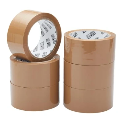 Imagen de Fit For The Job cinta adhesiva marrón resistente para cajas de embalaje, 48 mm x 66 m, 6 rollos, embalaje uso general bajo ruido, sello adhesivo seguro, perfecta mudanzas
