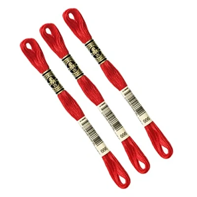 Imagen de DMC Pack de 3 madejas Mouliné Spécial 117MC ROJO BRILLANTE 666 Hilo bordar 100% algodón Se adapta a todas las técnicas y soportes bordado, ideal para el punto cruz