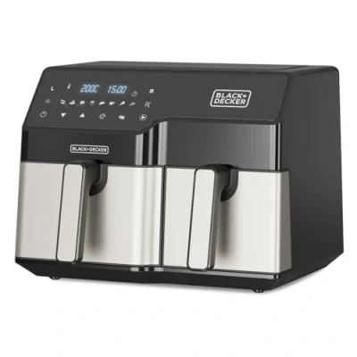Imagen de Black+Decker Freidora de Aire doble 2500W 9L Capacidad Total 8 Programas Preestablecidos Pantalla Digital Táctil Temperatura Ajustable 80 200ºC Tecnología Double Cooking