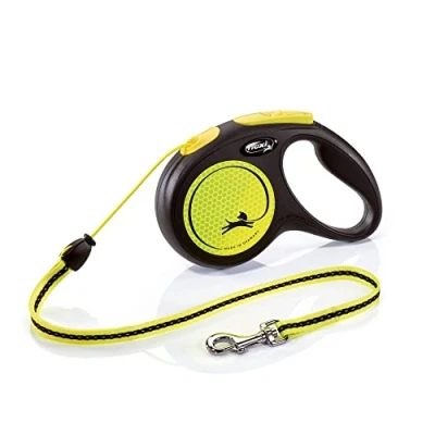 Imagen de Croci Flexi New Neon Cord, Correa Reflectante Extensible Para Perros, Talla M Hasta 25 Kg, 5 Metros De Largo, Negro Y Amarillo
