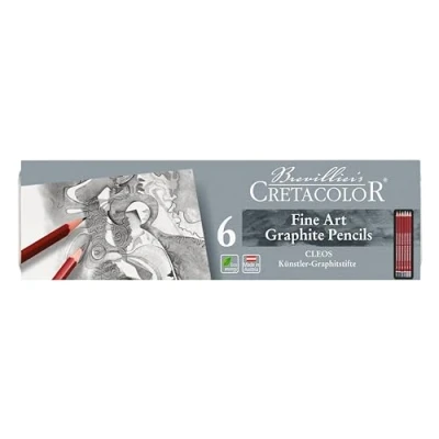 Imagen de CRETACOLOR Cleos Fine Art Graphite pencils, lápices de grafito resistentes a la rotura, 6 piezas, hasta 20 gradaciones, versátiles, adecuados para gráficos/diseño/arte