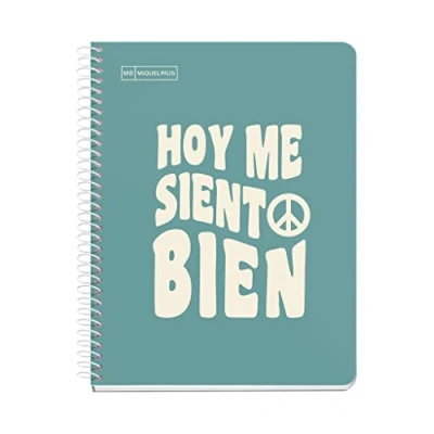 Imagen de Miquelrius Cuaderno A5, Notebook mensajes, 1 Franja de color, 100 Hojas 90 g/m², Rayado cuadrícula 5 mm, 2 Taladros, Cubierta cartón duro, Color turquesa