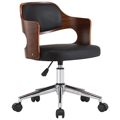 Imagen de vidaXL Silla de Oficina Giratoria Escritorio Sillón Ruedas Despacho Altura Regulable Ordenador Cuero Sintético Negro Madera Curvada