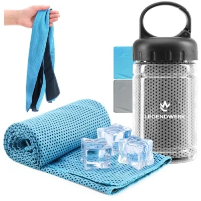 Imagen de com four® Toalla refrescante 2X en Botella para Calor, cansancio, Esfuerzo, Deportes, Quemaduras solares (2X paño Azul/Gris)