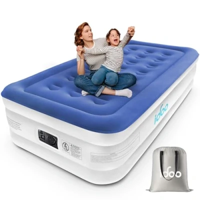 Imagen de iDOO Colchón Hinchable Sencillo, Cama con Bomba de inflado incorporada.Rápido inflado/desinflado en Tan Solo 3 Minutos.para el hogar, Viajes Camping, Medidas:99x190x46cm, Azul