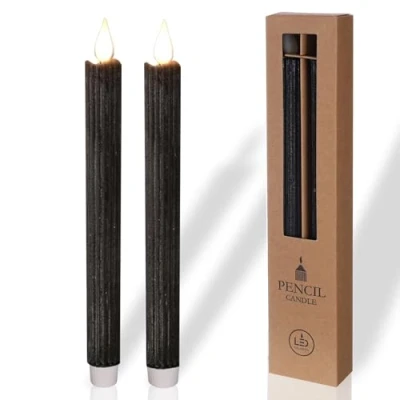 Imagen de COMFORDER Velas LED Efecto Llama Parpadeante (Set de 2), Cera Auténtica, Eléctricas con Temporizador, Pilas (Negro)