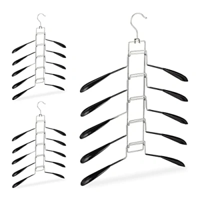 Imagen de Relaxdays Pack de 3 Perchas Múltiples, 5 por Gancho, para Camisas, Ahorra Espacio, Antideslizantes, Hierro PVC, Negro