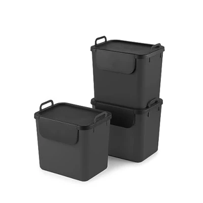 Imagen de Jive Rotho Recycling Müllsystem anthrazit Juego de 3 separadores residuos 30l para cocina, Plástico (PP reciclado), gris oscuro, x (39.8 29.8 50.1 cm)