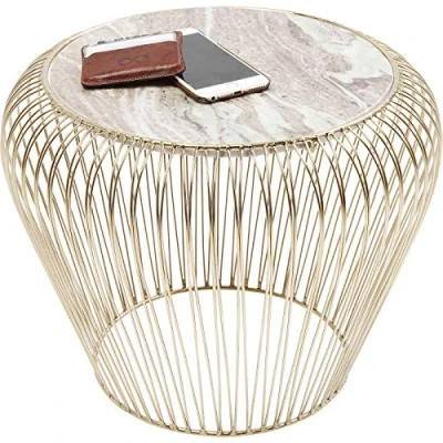 Imagen de Kare Design mesa auxiliar Beam, gris/latón, auxiliar, estructura de acero, tablero mármol, salón, sofa, 35x43x43 cm