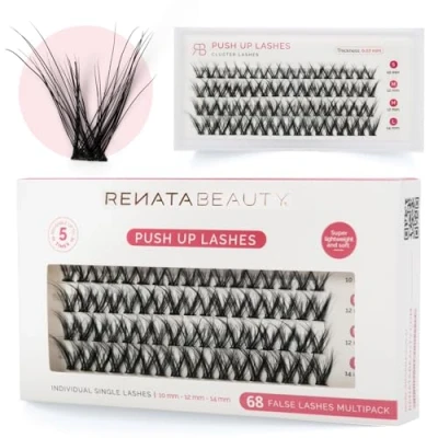 Imagen de Renata Beauty Pestañas Push Up Multipack 68 piezas, Longitudes Variadas (10mm, 12mm, 14mm), Rizo C Marcado, Elevación y Volumen Intensos, Fáciles de Aplicar, Reutilizables, Ideales Estilos Audaces