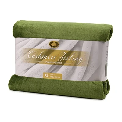 Imagen de Gözze Manta de Salón Sensación Cachemira Premium, 500 g/m², 180 x 220 cm Verde oscuro