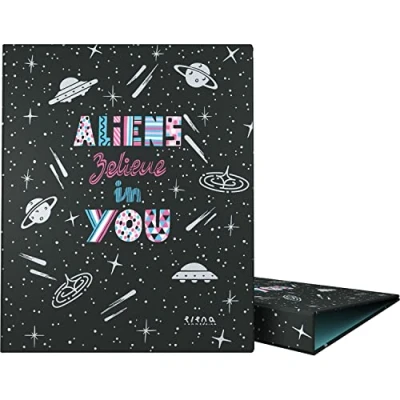 Imagen de Grafoplás Carpeta Escolar A4 4 Anillas Mixtas 25mm Colección Elena Corredoira Aliens Suave al Tacto Certificado FSC
