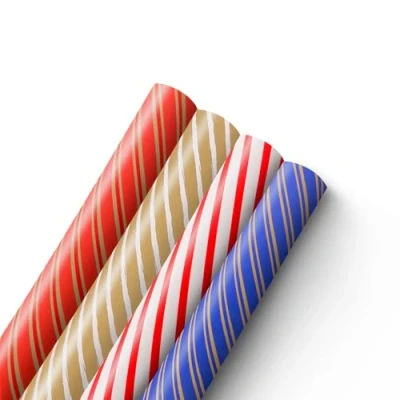 Imagen de Kraft &amp; Co Paquete de 4 papeles regalo 44 cm x 5 m, papel estraza diseño festivo calidad, ecológico, reciclable, ideal para regalos, artes y manualidades (20 m en total), clásico