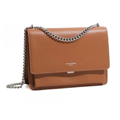 Imagen de DAVID JONES Bolso bandolera para mujer Funda teléfono móvil de piel sintética rígida Cadenas el hombro Necesidad rectángulo Bolsa noche compras y moda, Marrón Coñac, Talla