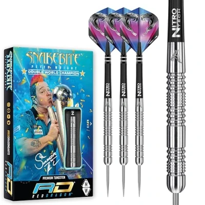 Imagen de Peter Wright Snakebite Euro 11: 24g Dardos de Tungsteno Punta Acero con Plumas y Eje