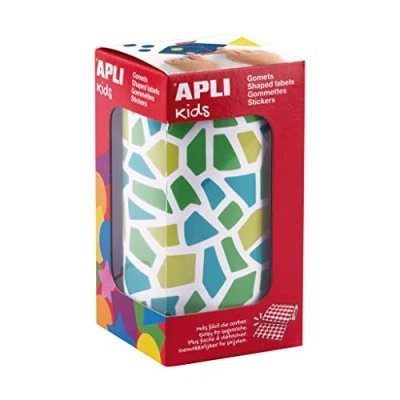 Imagen de APLI Kids 19505 Rollo de gomets con formas mosaicos; colores azul, verde y amarillo; adhesivo removible