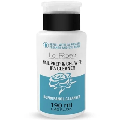 Imagen de LaRosa Limpiador de Uñas 190ml Dispensador bomba Isopropanol IPA Desengrasante Preparación para Esmaltes, Geles, Híbridos y Pinceles NAIL PREP &amp; GEL WIPE