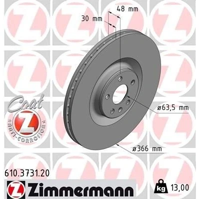 Imagen de ZIMMERMANN COAT Z 610.3731.20 Disco de freno 366 30 6/5 5 108 ventilación interna revestido VOLVO: XC90 II, XC60 II
