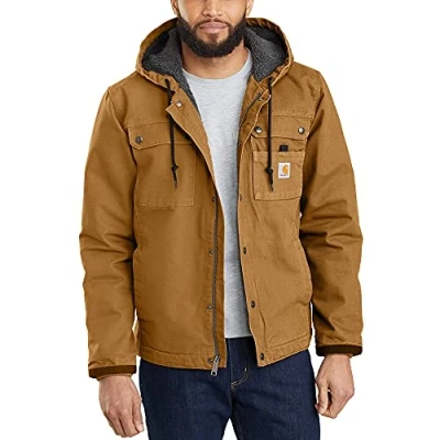 Imagen de Carhartt, Hombre, Chaqueta Utilitaria En Lona De Algodón Con Efecto Desgastado, Forro Peluche, Ajuste Ligeramente Holgado, Marrón Carhartt®, S
