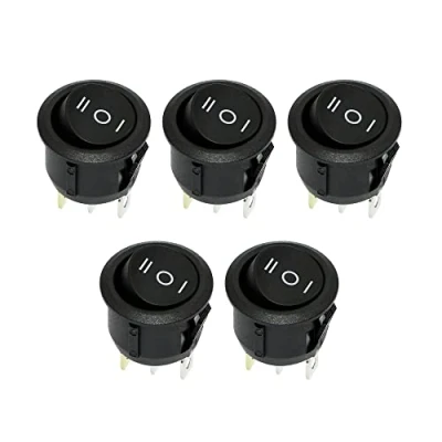 Imagen de RIIEYOCA interruptor basculante redondo de 5 piezas, 3 pines, posiciones, diseño a presión, encendido apagado, 6A / 250V CA (negro)