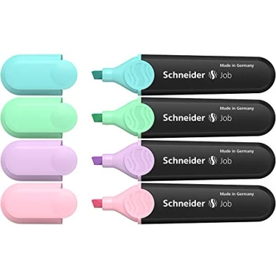 Imagen de Schneider Job 150 Rotuladores fluorescentes pastel (turquesa, menta, lila y rosado, 4 unidades)