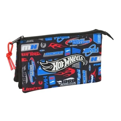 Imagen de Safta Hot Wheels Portatodo Triple, Estuche Infantil, Niño, Ideal para Niños en Edad Escolar, Cómodo y Versátil, Calidad Resistencia, 22x3x12 cm